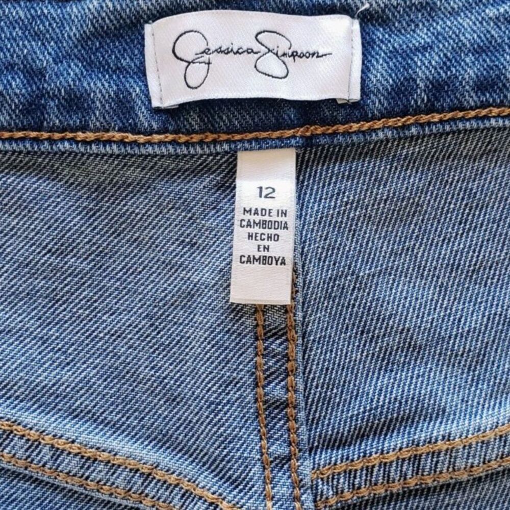 Jessica Simpson Wide Leg Cargo Jeans High Rise Light Wash Denim Size 12 - Picture 7 of 8